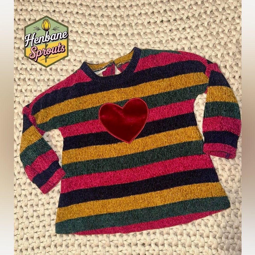 Retro Striped Sweater - Multicolor with Heart Patch